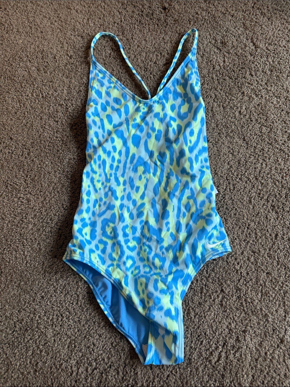 Nike Girls Size M One-Piece Swimsuit in Blue and Lime Animal Print NWT